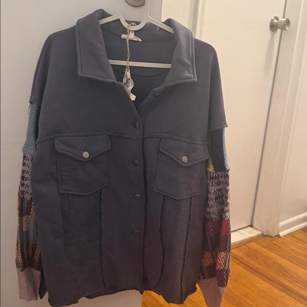 Easel Washed Fleece Knit Mix Button Down Jacket - image 7